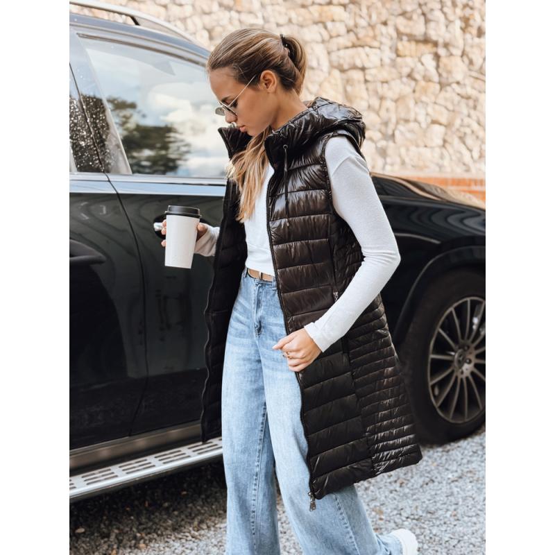 Dámska prešívaná vesta s kapucňou, čierna