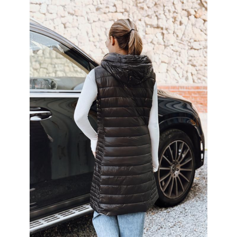 Dámska prešívaná vesta s kapucňou, čierna