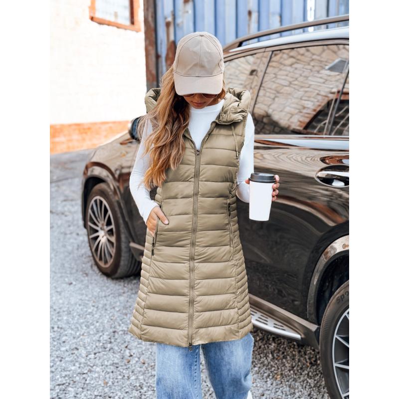 Dámska prešívaná vesta s kapucňou, béžová