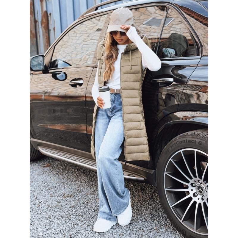 Dámska prešívaná vesta s kapucňou, béžová