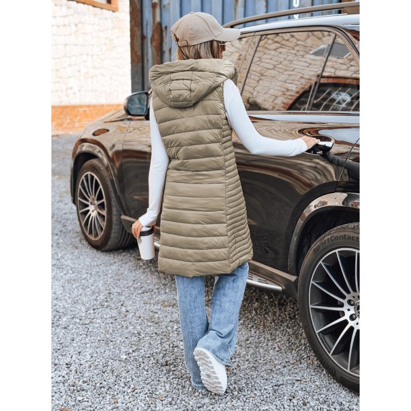 Dámska prešívaná vesta s kapucňou, béžová