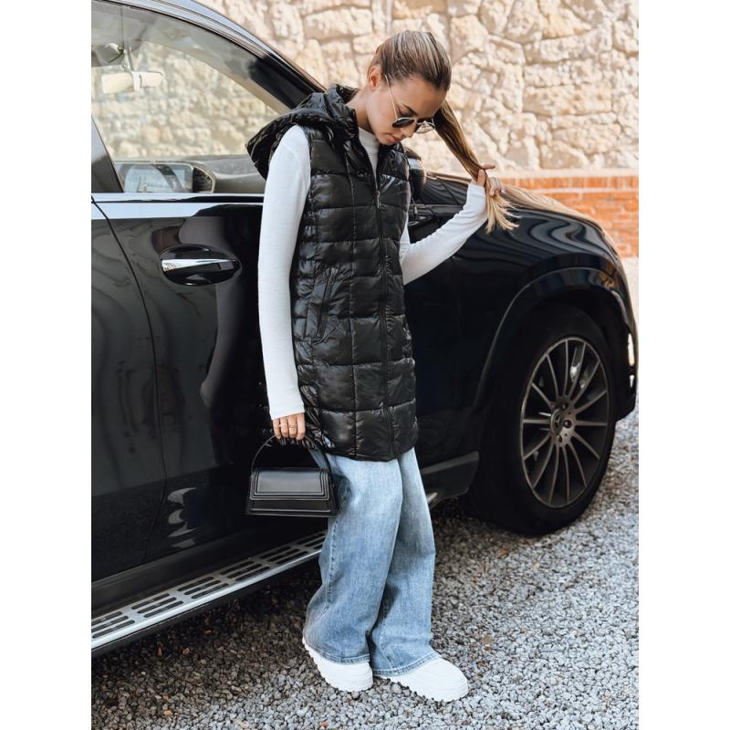Dámska prešívaná vesta s kapucňou, čierna