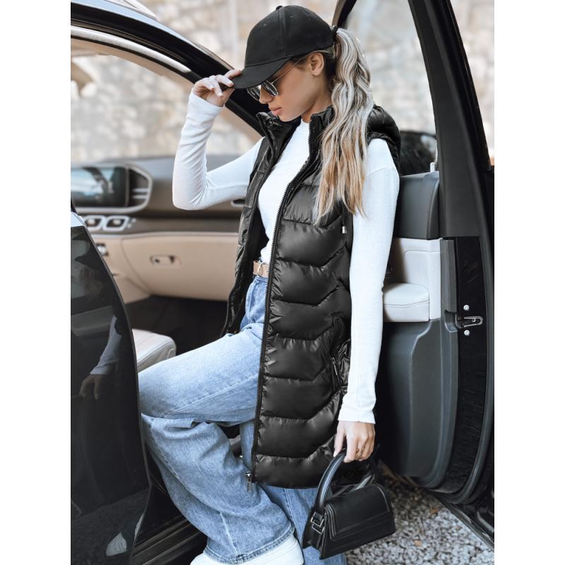 Dámska prešívaná vesta s kapucňou, čierna