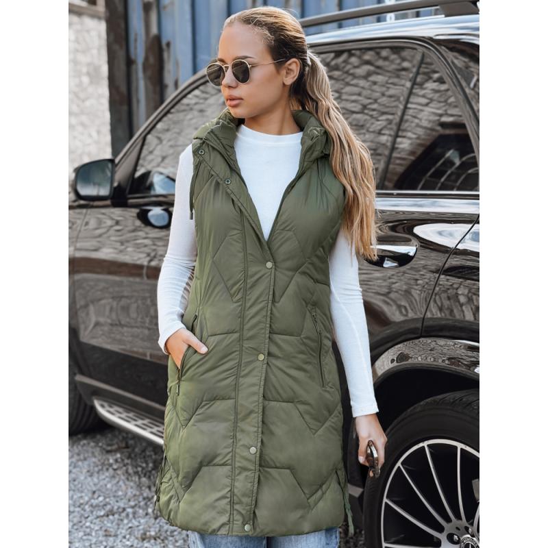 Dámska dlhá prešívaná vesta, zelená