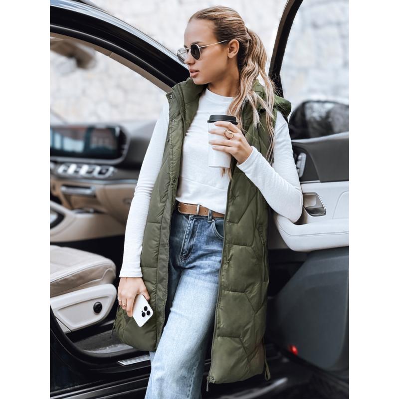 Dámska dlhá prešívaná vesta, zelená