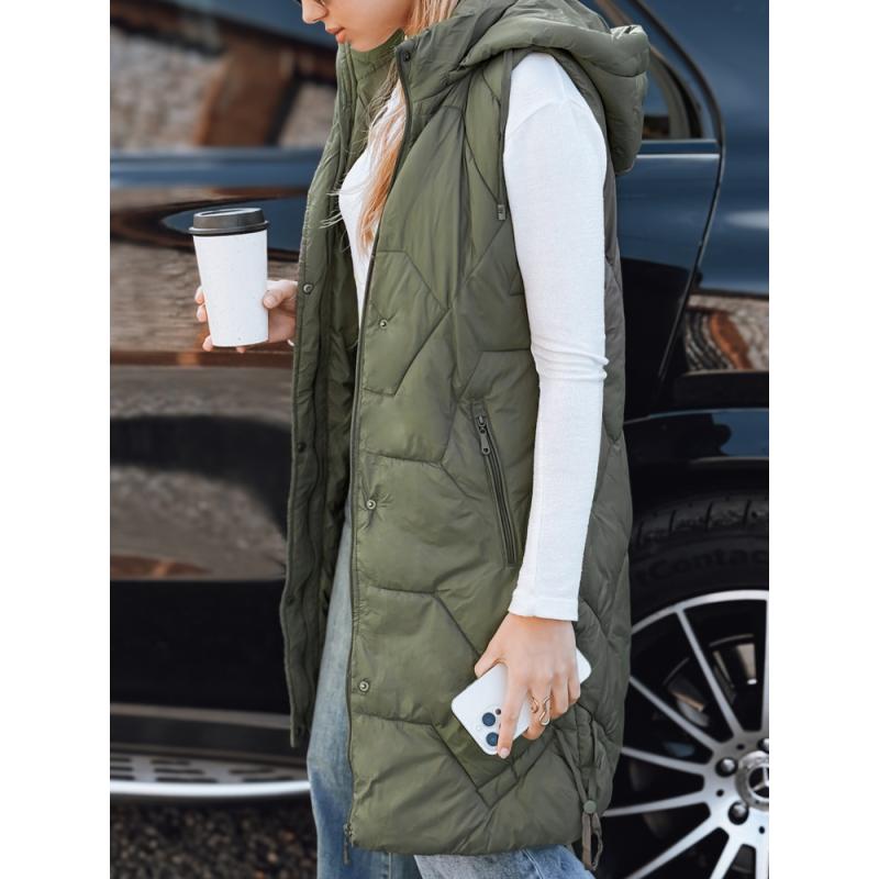 Dámska dlhá prešívaná vesta, zelená