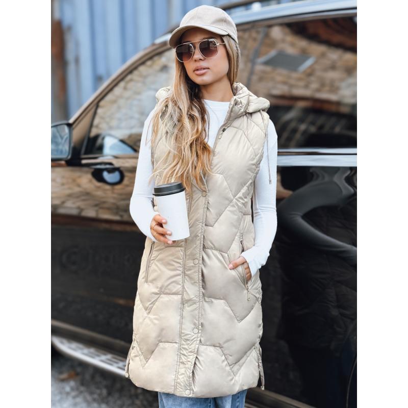 Dámska dlhá prešívaná vesta, béžová