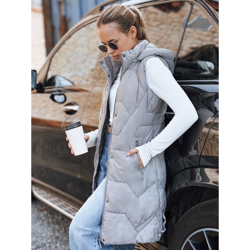 Dámska dlhá prešívaná vesta, sivá