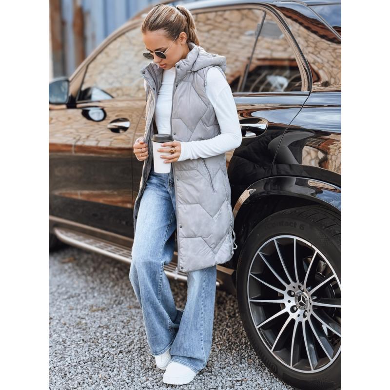 Dámska dlhá prešívaná vesta, sivá