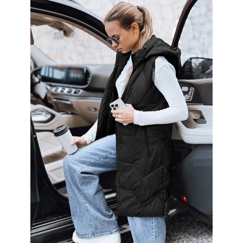 Dámska dlhá prešívaná vesta, čierna