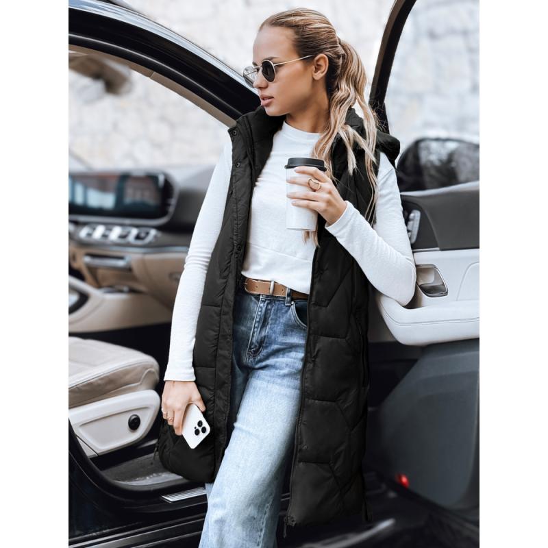 Dámska dlhá prešívaná vesta, čierna