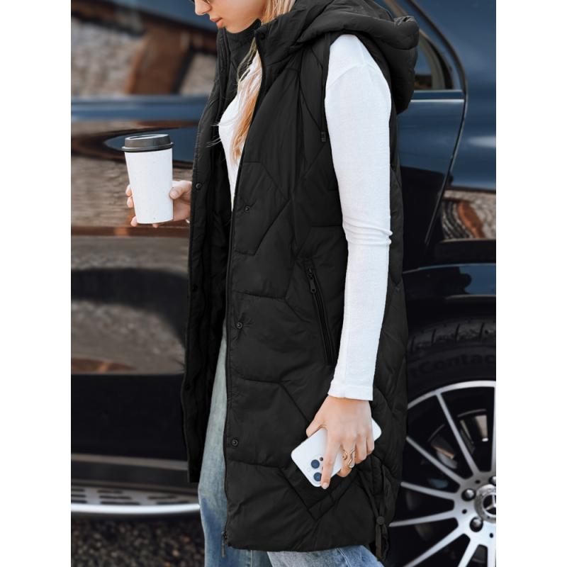 Dámska dlhá prešívaná vesta, čierna