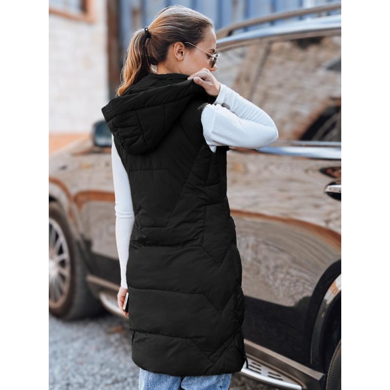 Dámska dlhá prešívaná vesta, čierna