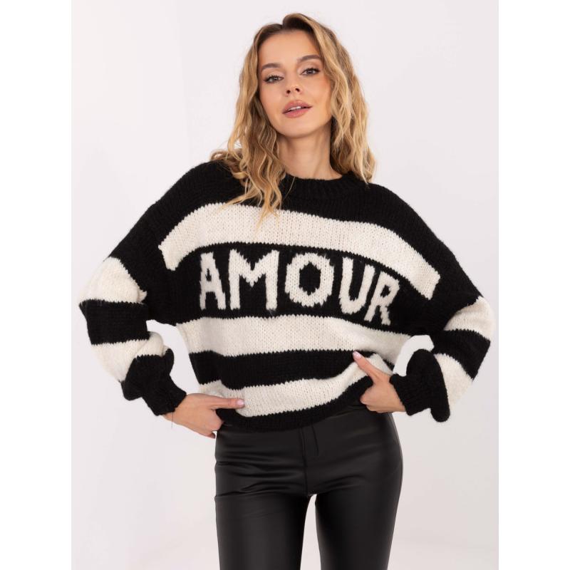 Černý a ecru dámský oversize svetr s nápisem