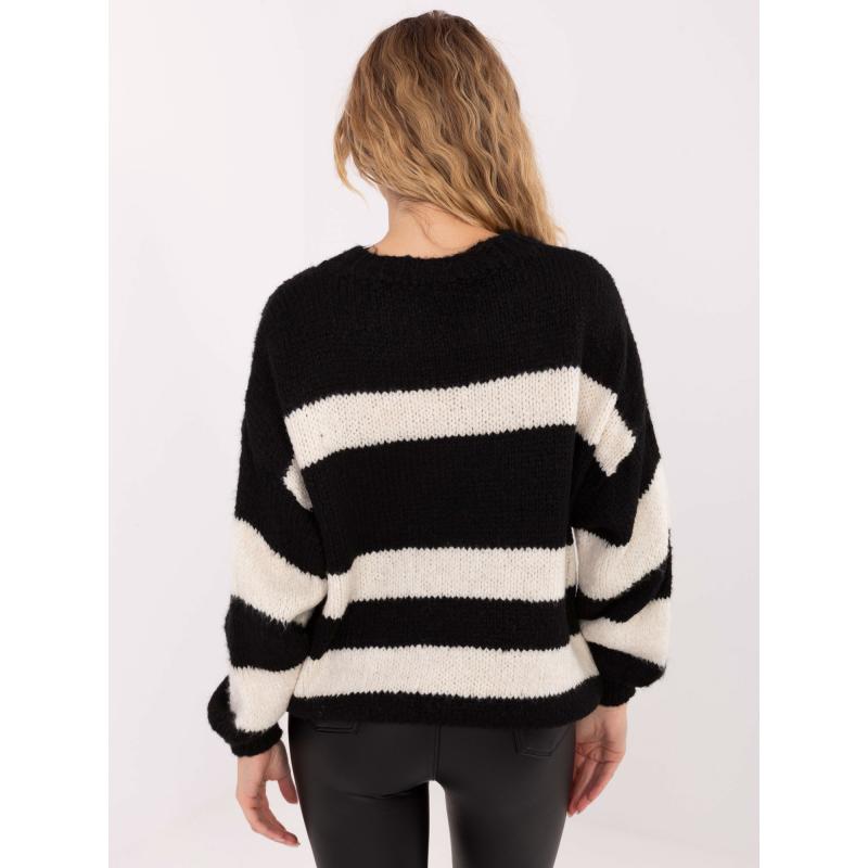 Černý a ecru dámský oversize svetr s nápisem