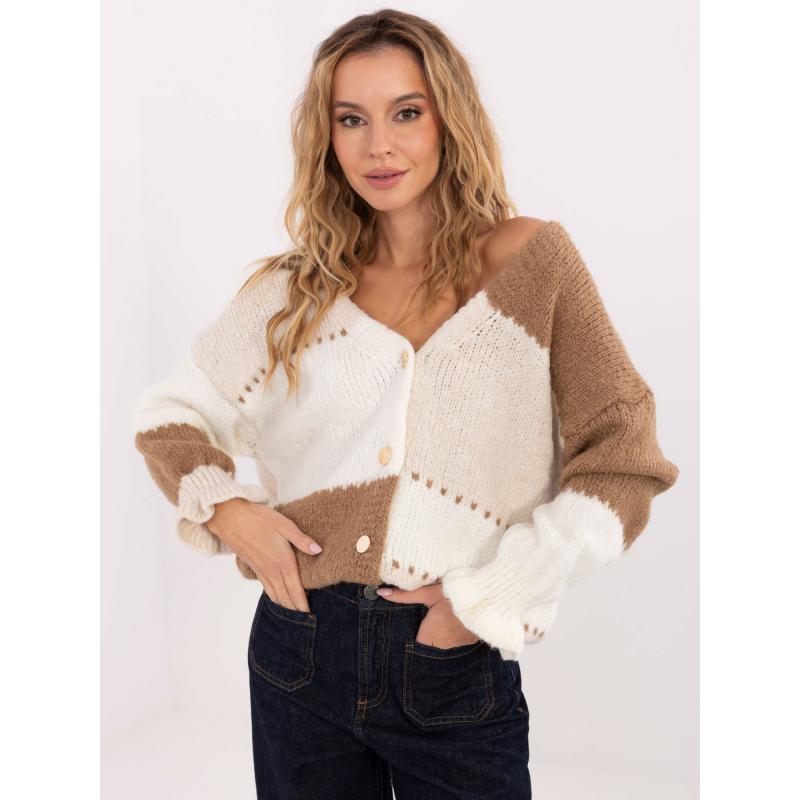 Ecru-kamel pulóver fodrokkal az ujjakon RUE PARIS