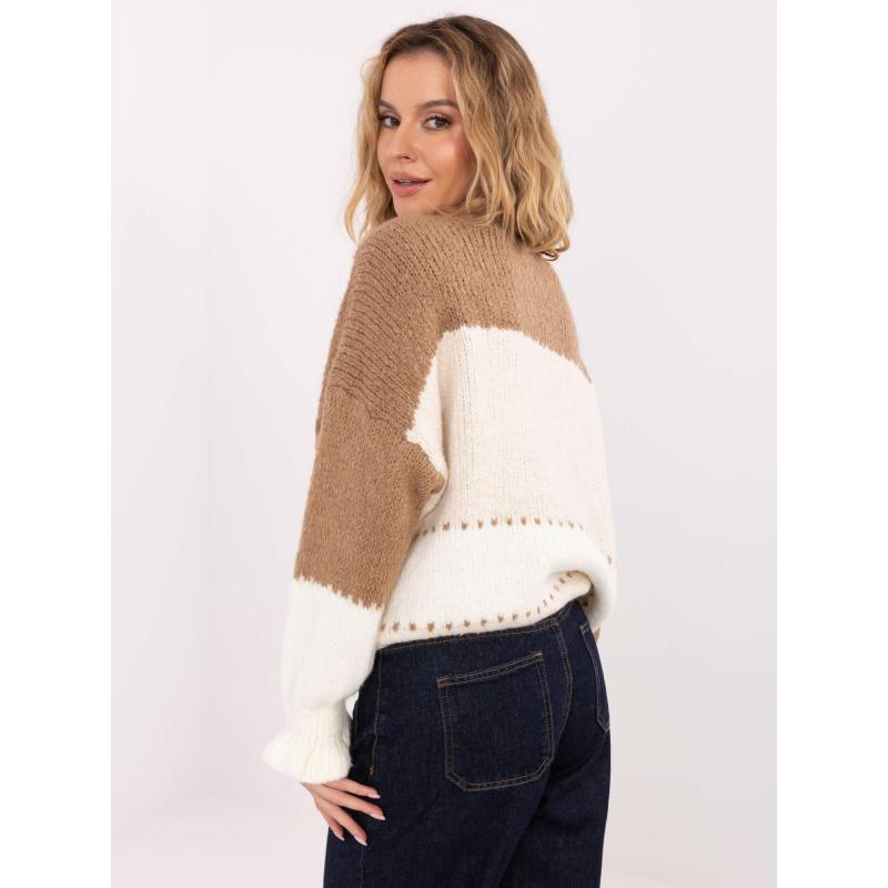 Ecru-kamel pulóver fodrokkal az ujjakon RUE PARIS