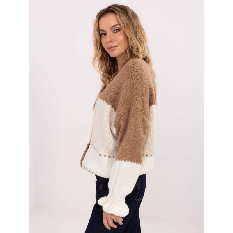 Ecru-kamel pulóver fodrokkal az ujjakon RUE PARIS