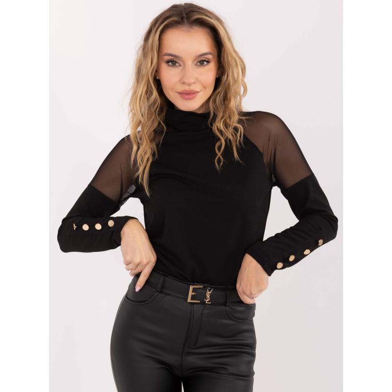 Fekete elegáns blúz rolókkal RUE PARIS