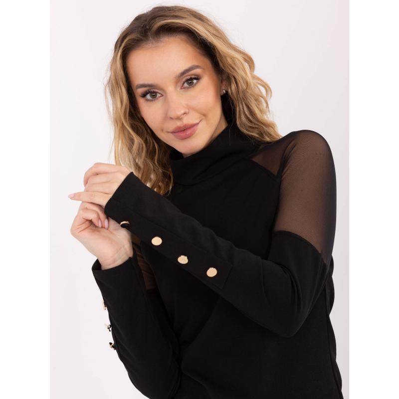 Fekete elegáns blúz rolókkal RUE PARIS