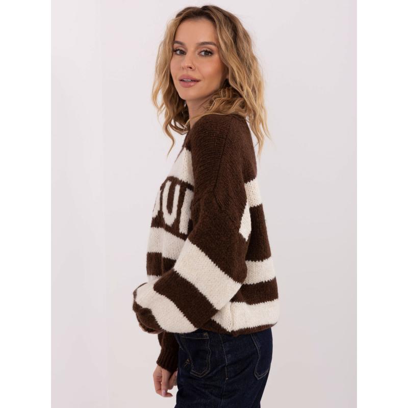 Hnědo-ecru oversize svetr s kulatým výstřihem