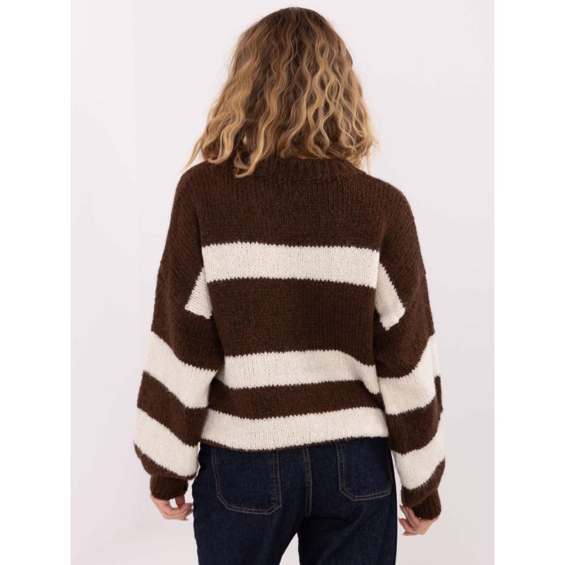 Hnědo-ecru oversize svetr s kulatým výstřihem