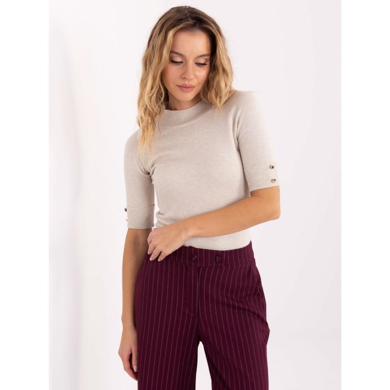 Világos bézs női pulóver rövid ujjú