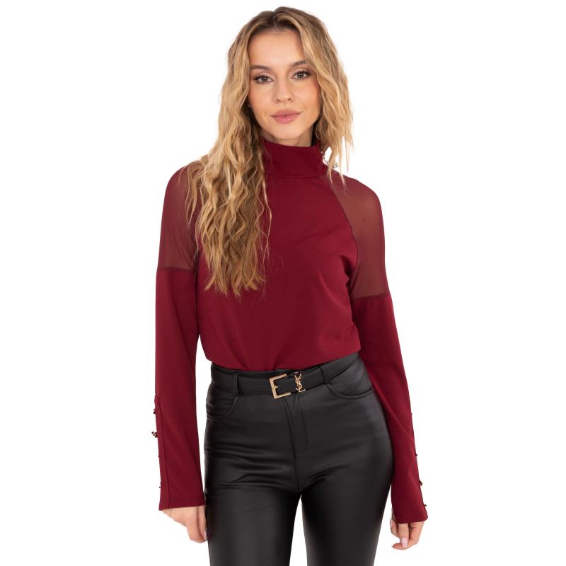 Bordó blúz hálós betétekkel RUE PARIS