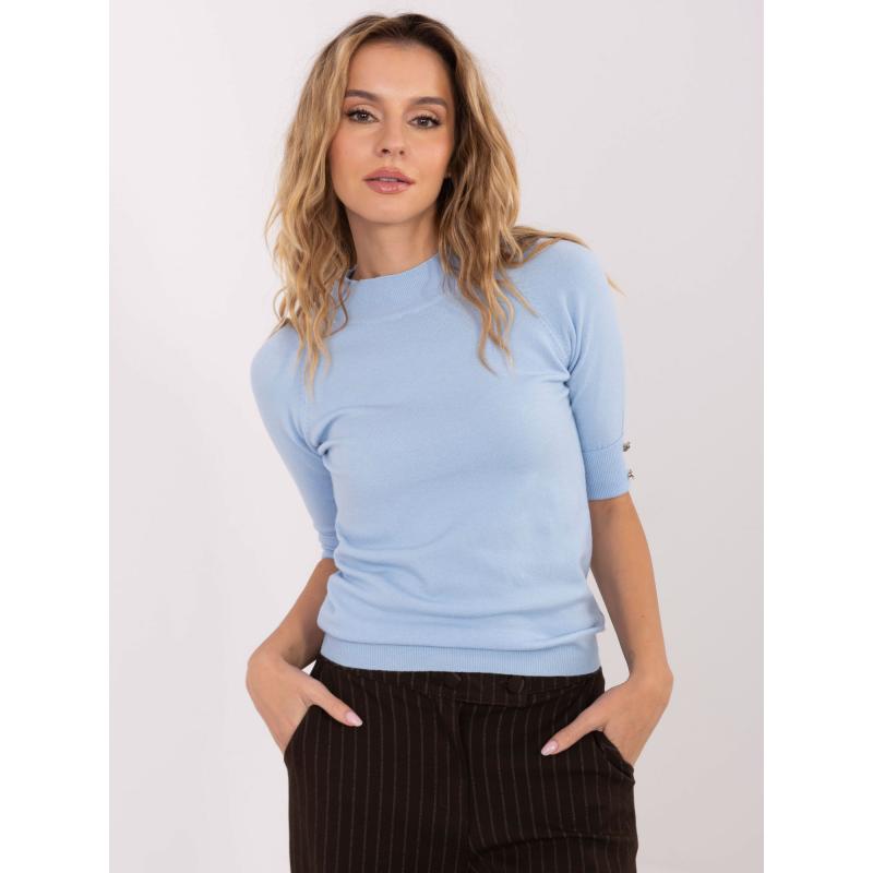 Világoskék klasszikus pulóver félkerek nyakkivágással