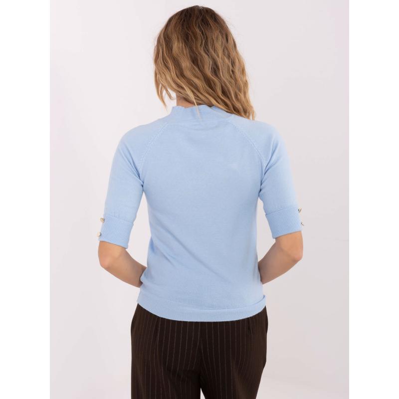 Világoskék klasszikus pulóver félkerek nyakkivágással