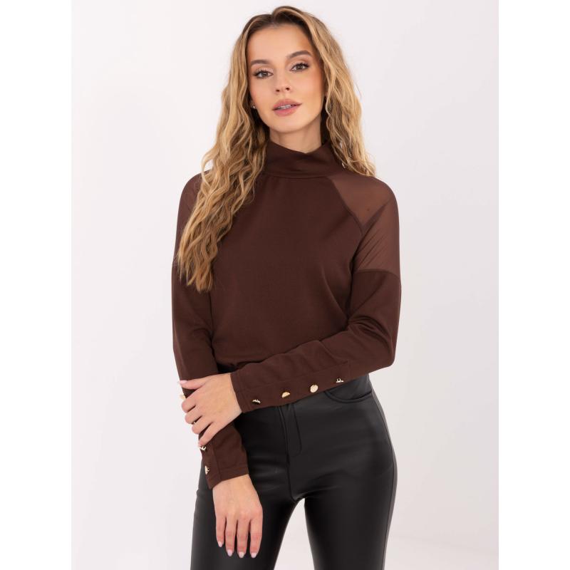 Hnědá elegantní blůza s dlouhými rukávy RUE PARIS
