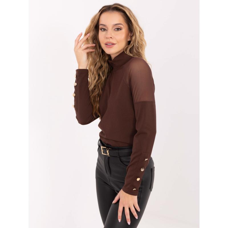 Hnědá elegantní blůza s dlouhými rukávy RUE PARIS