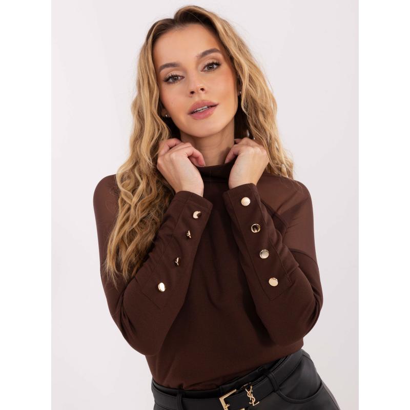 Hnědá elegantní blůza s dlouhými rukávy RUE PARIS