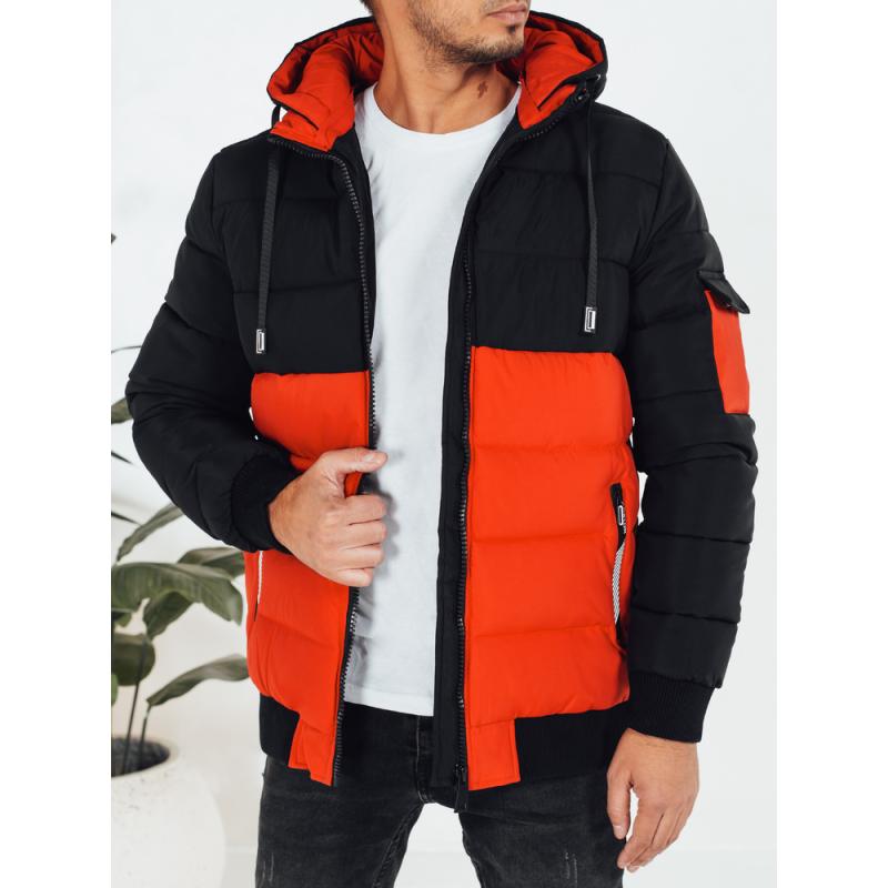 Pánska zimná bunda s kapucňou, oranžová a čierna