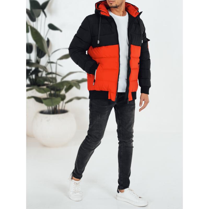 Pánska zimná bunda s kapucňou, oranžová a čierna
