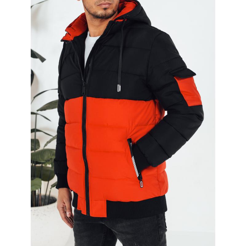 Pánska zimná bunda s kapucňou, oranžová a čierna