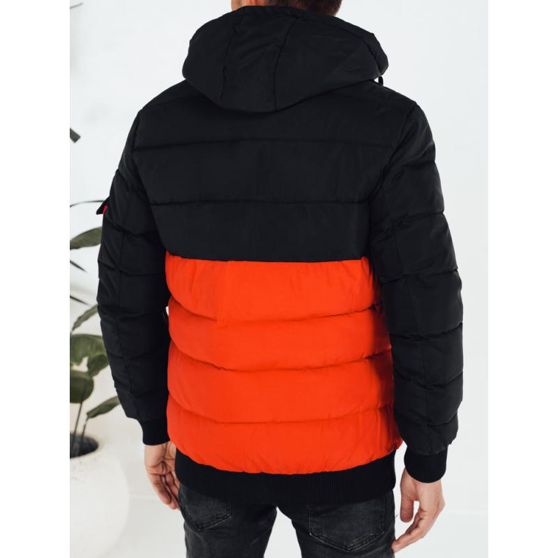 Pánska zimná bunda s kapucňou, oranžová a čierna