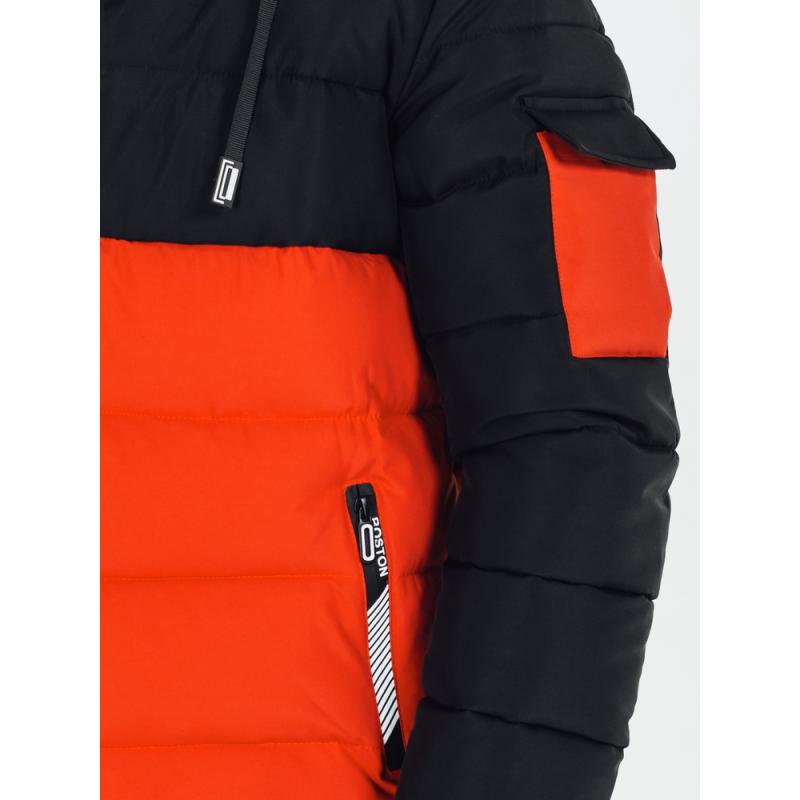 Pánska zimná bunda s kapucňou, oranžová a čierna