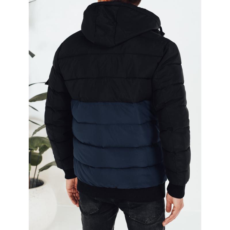 Pánska zimná bunda s kapucňou, tmavomodrá a čierna