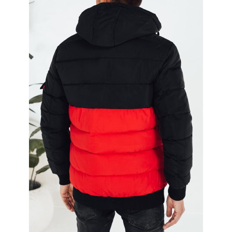 Pánska zimná bunda s kapucňou, červená a čierna