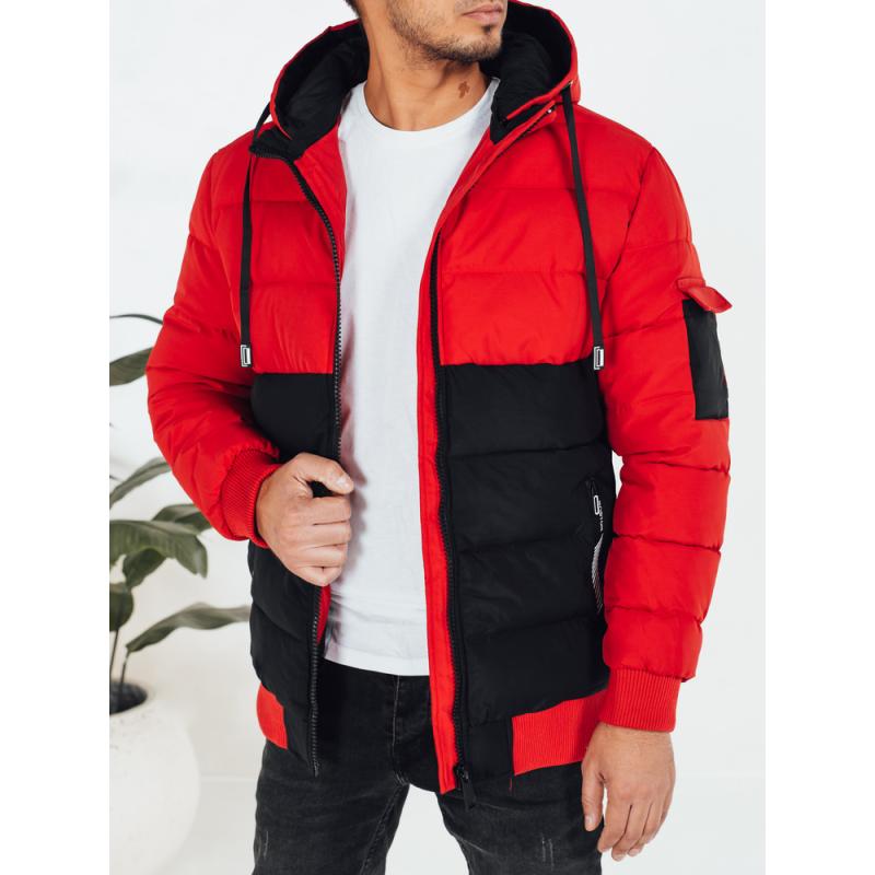 Pánska zimná bunda s kapucňou, čierna a červená