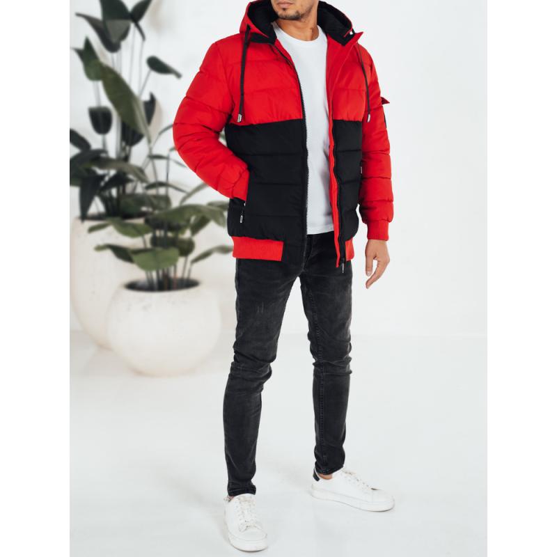 Pánska zimná bunda s kapucňou, čierna a červená