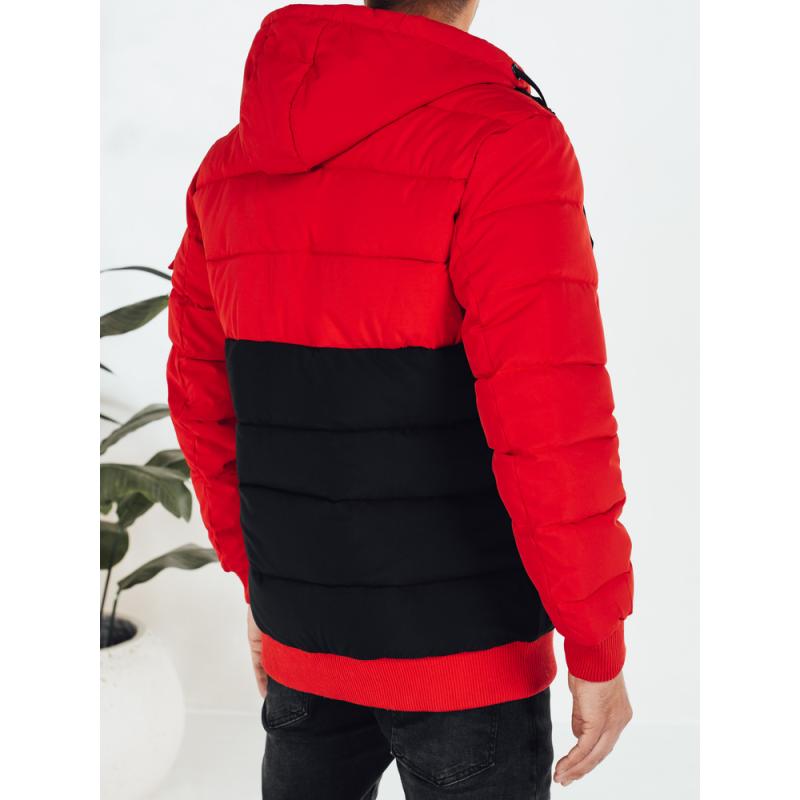 Pánska zimná bunda s kapucňou, čierna a červená