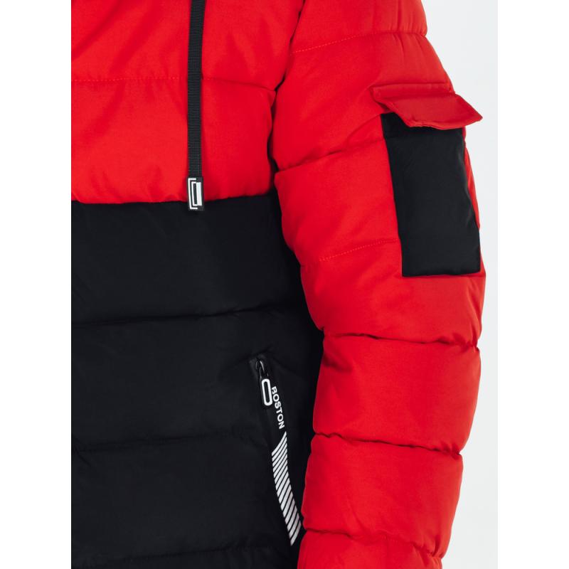 Pánska zimná bunda s kapucňou, čierna a červená