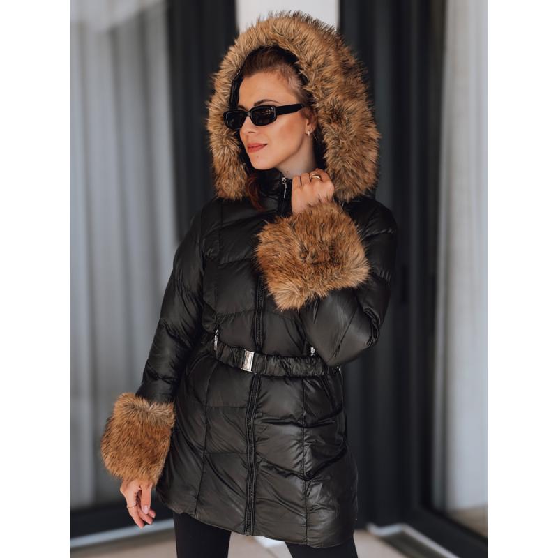 Dámská zimní prošívaná bunda s kapucí, černá