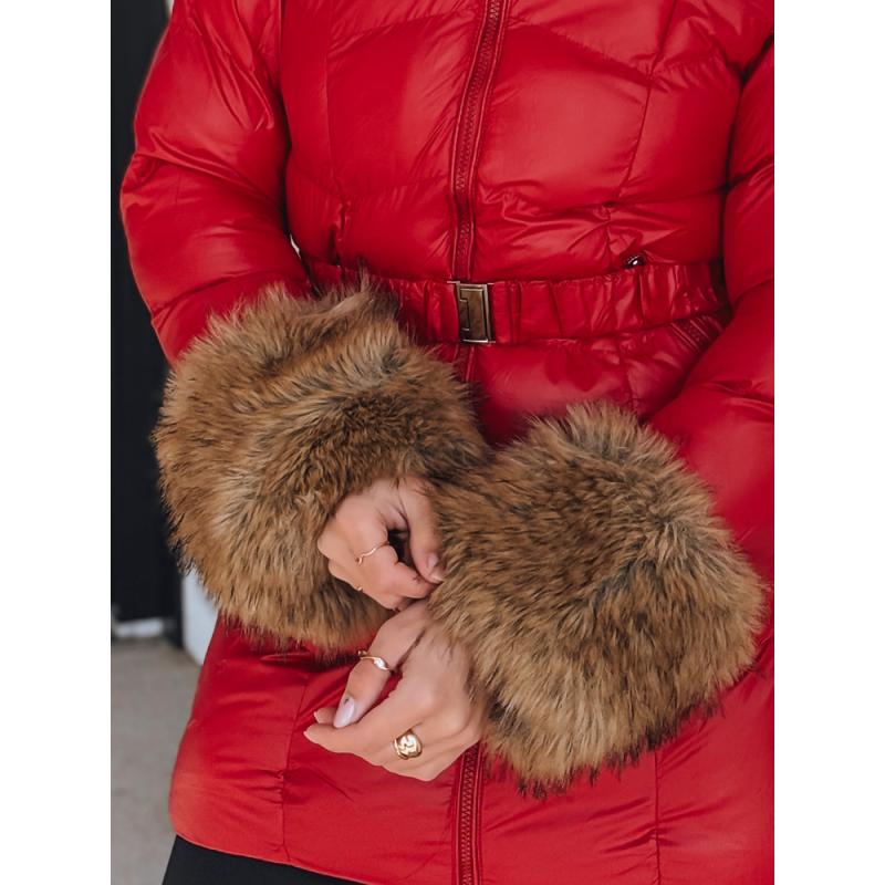 Dámská zimní prošívaná bunda s kapucí, červená