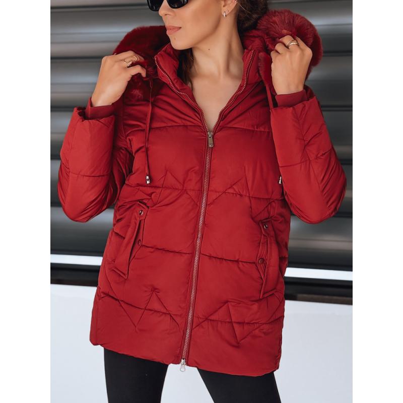 Dámská zimní prošívaná bunda s kapucí, bordó