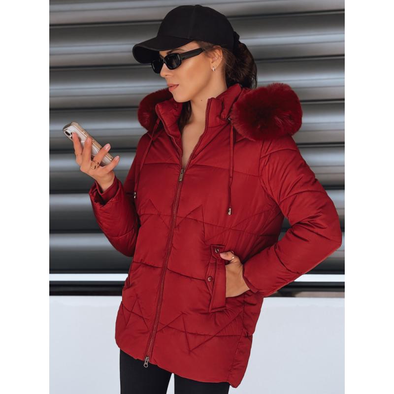 Dámská zimní prošívaná bunda s kapucí, bordó
