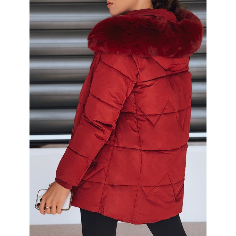 Dámská zimní prošívaná bunda s kapucí, bordó