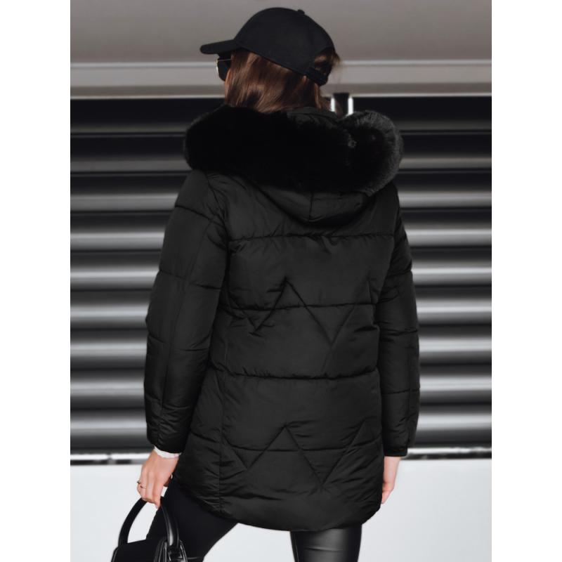 Dámská zimní prošívaná bunda s kapucí, černá